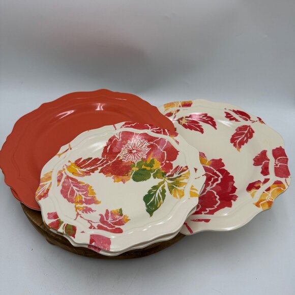 Set Of Red Orange Floral Plates dish and Orange plates Target Home 2 small 3 lar - Picture 1 of 7